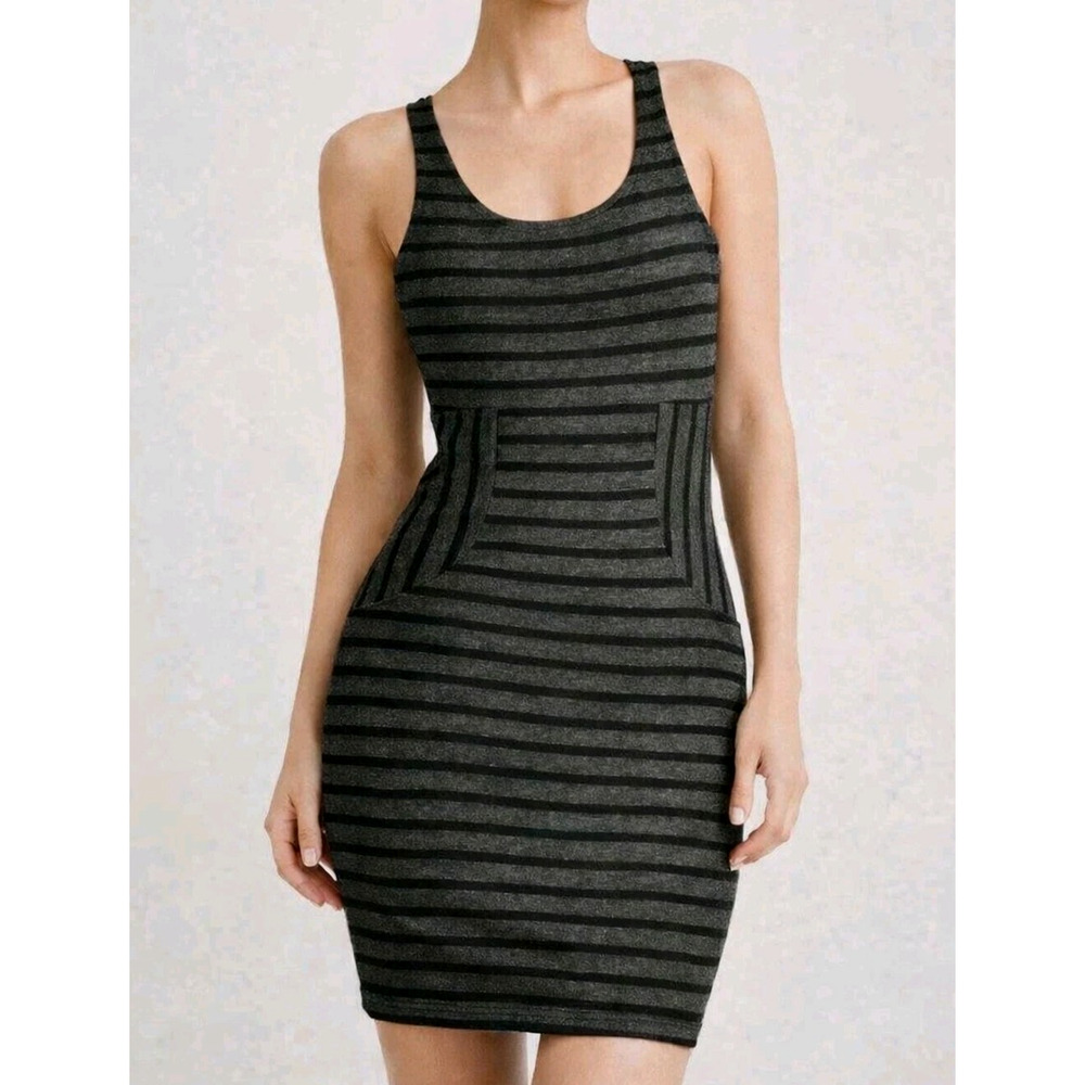 Soprano Bodycom Dress Womens Small Gray Black Knit Striped Sleekcore Modern Chic